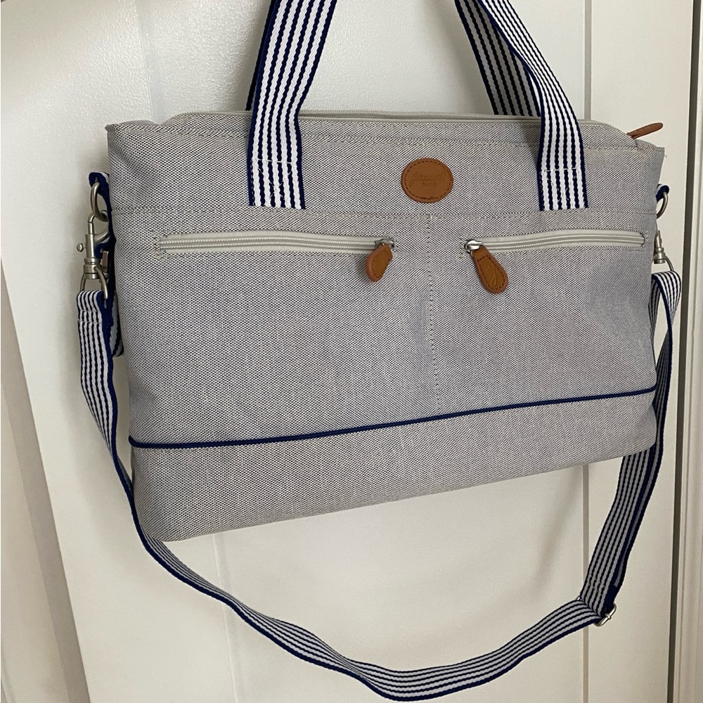 Jacadi Light Gray and Navy Striped Kids Shoulder Bag